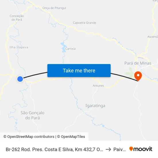 Br-262 Rod. Pres. Costa E Silva, Km 432,7 Oeste to Paivas map