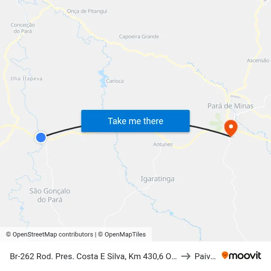 Br-262 Rod. Pres. Costa E Silva, Km 430,6 Oeste to Paivas map