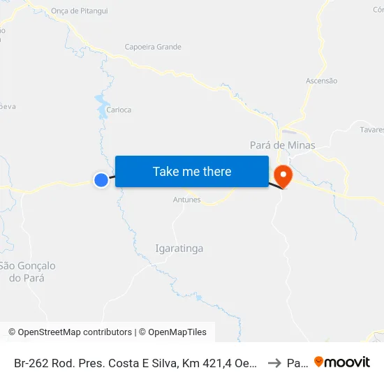 Br-262 Rod. Pres. Costa E Silva, Km 421,4 Oeste | Entr. Bom Jesus Do Oeste to Paivas map