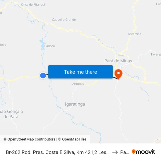 Br-262 Rod. Pres. Costa E Silva, Km 421,2 Leste | Entr. Bom Jesus Do Oeste to Paivas map