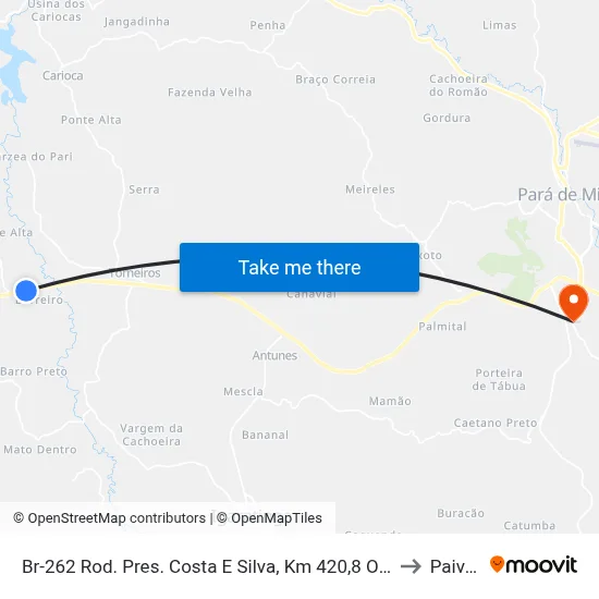 Br-262 Rod. Pres. Costa E Silva, Km 420,8 Oeste to Paivas map
