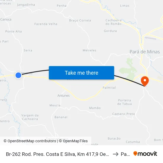 Br-262 Rod. Pres. Costa E Silva, Km 417,9 Oeste  | Trevo De Torneiros to Paivas map