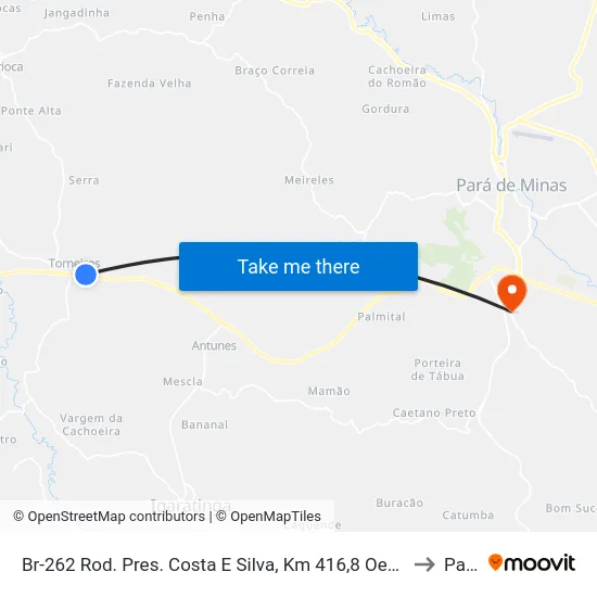 Br-262 Rod. Pres. Costa E Silva, Km 416,8 Oeste | Povoado De Torneiros to Paivas map