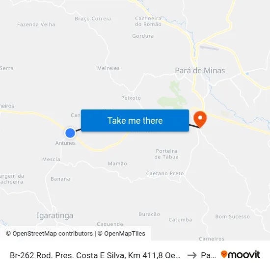 Br-262 Rod. Pres. Costa E Silva, Km 411,8 Oeste | Entr. Mg-430 - Antunes to Paivas map