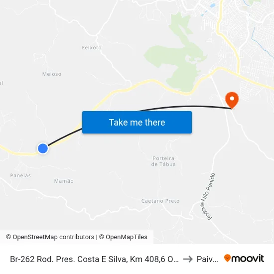 Br-262 Rod. Pres. Costa E Silva, Km 408,6 Oeste to Paivas map