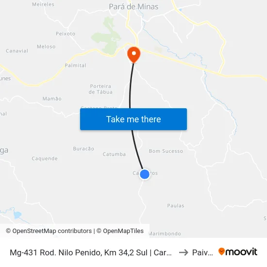 Mg-431 Rod. Nilo Penido, Km 34,2 Sul | Carneiros to Paivas map