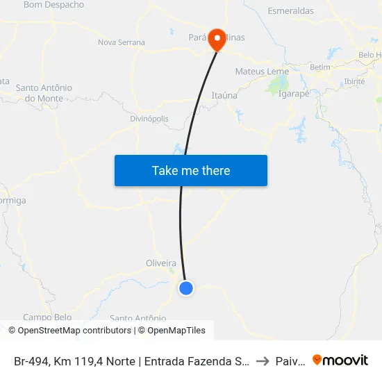 Br-494, Km 119,4 Norte | Entrada Fazenda Siriema to Paivas map