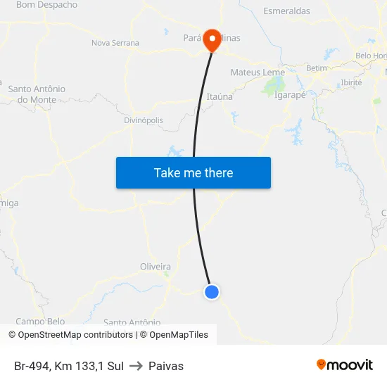 Br-494, Km 133,1 Sul to Paivas map