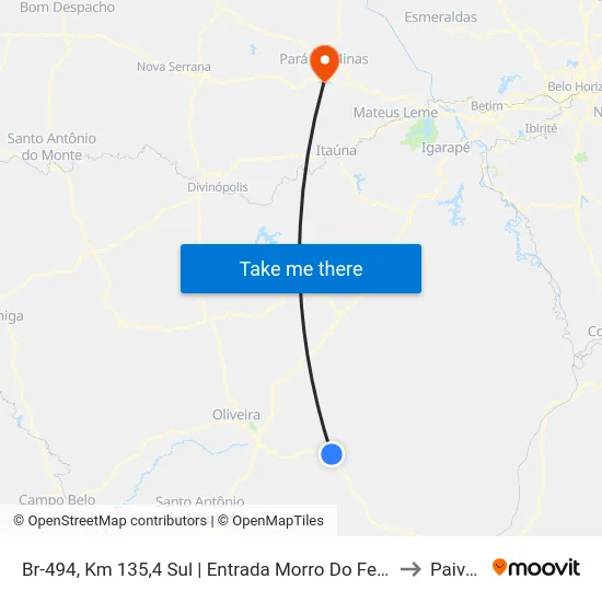 Br-494, Km 135,4 Sul | Entrada Morro Do Ferro to Paivas map