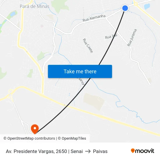 Av. Presidente Vargas, 2650 | Senai to Paivas map