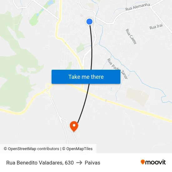 Rua Benedito Valadares, 630 to Paivas map