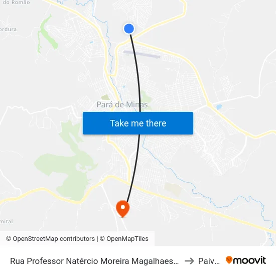 Rua Professor Natércio Moreira Magalhaes, 129 to Paivas map