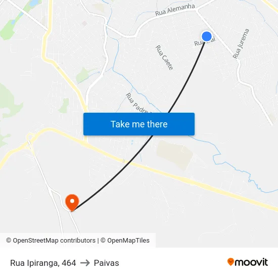 Rua Ipiranga, 464 to Paivas map