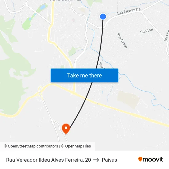 Rua Vereador Ildeu Alves Ferreira, 20 to Paivas map