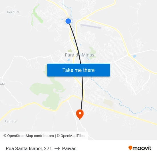 Rua Santa Isabel, 271 to Paivas map