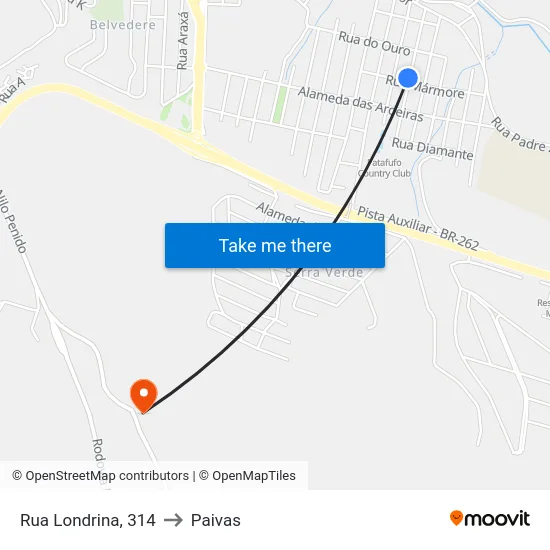 Rua Londrina, 314 to Paivas map