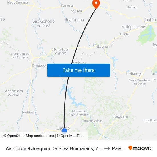 Av. Coronel Joaquim Da Silva Guimarães, 760 to Paivas map