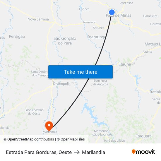 Estrada Para Gorduras, Oeste to Marilandia map