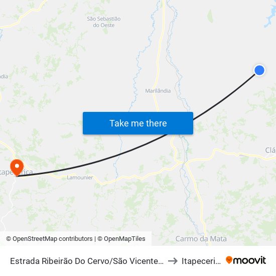 Estrada Ribeirão Do Cervo/São Vicente, Norte | São Vicente to Itapecerica MG map