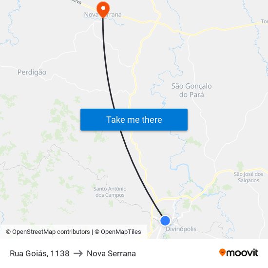 Rua Goiás, 1138 to Nova Serrana map
