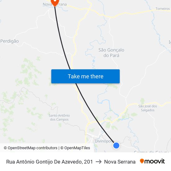 Rua Antônio Gontijo De Azevedo, 201 to Nova Serrana map