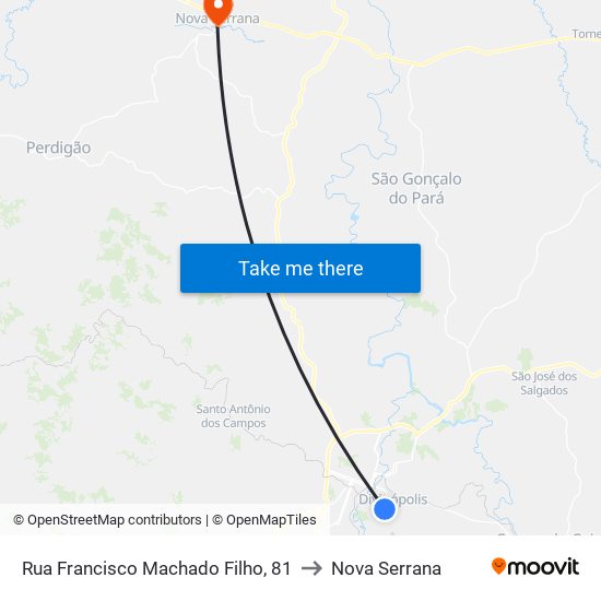 Rua Francisco Machado Filho, 81 to Nova Serrana map
