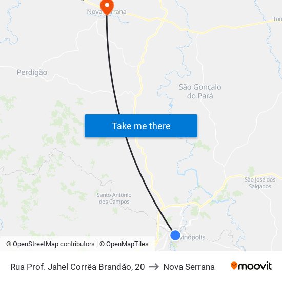 Rua Prof. Jahel Corrêa Brandão, 20 to Nova Serrana map