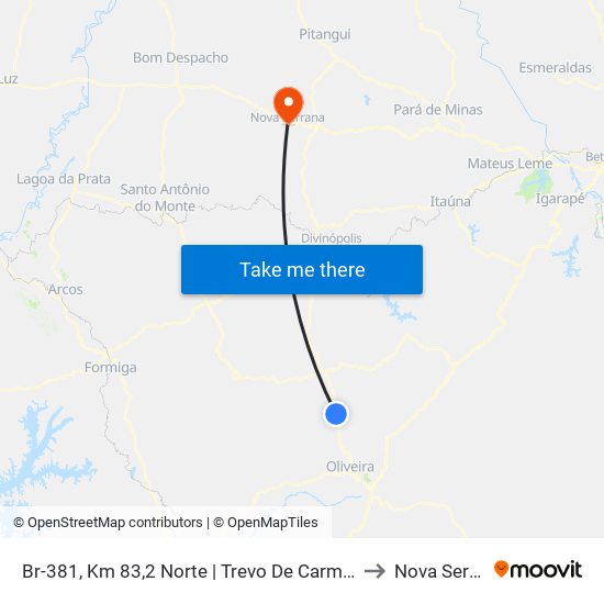 Br-381, Km 83,2 Norte | Trevo De Carmo Da Mata to Nova Serrana map
