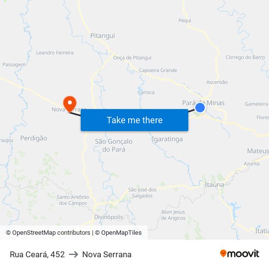 Rua Ceará, 452 to Nova Serrana map