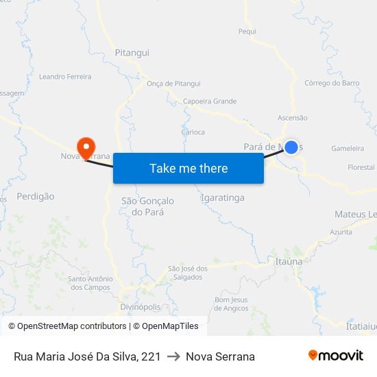 Rua Maria José Da Silva, 221 to Nova Serrana map