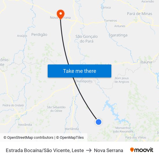 Estrada Bocaína/São Vicente, Leste to Nova Serrana map