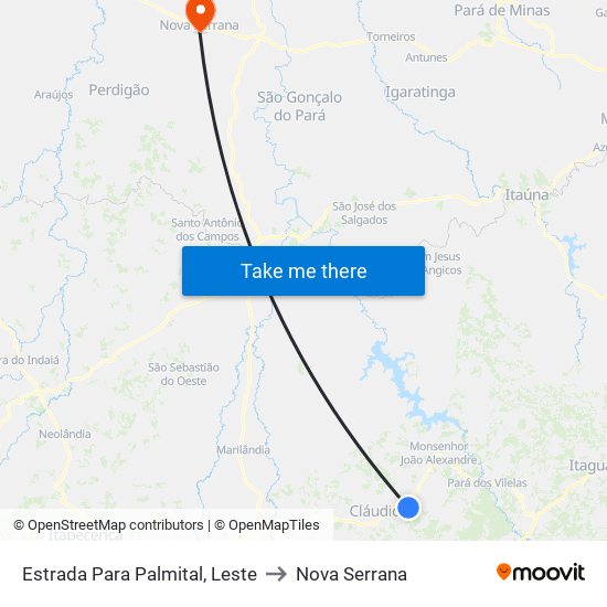 Estrada Para Palmital, Leste to Nova Serrana map