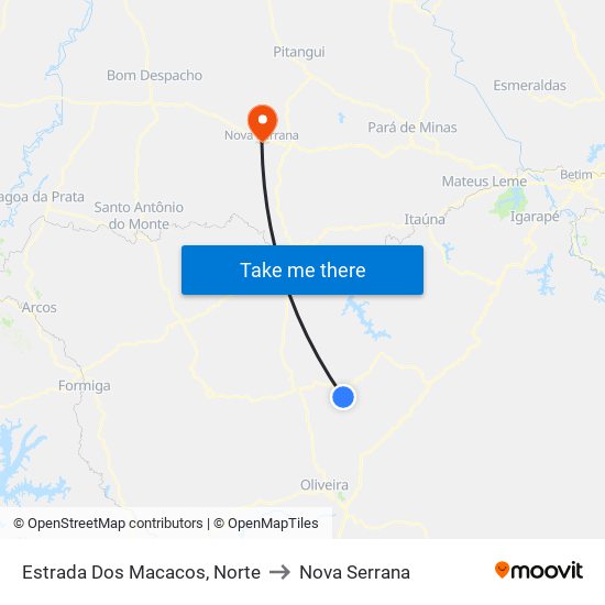 Estrada Dos Macacos, Norte to Nova Serrana map