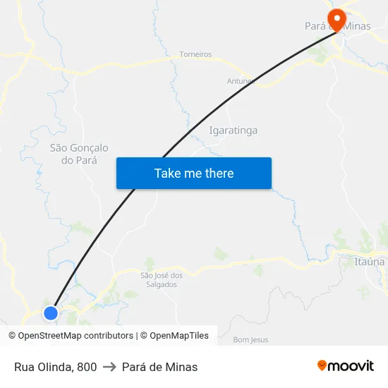 Rua Olinda, 800 to Pará de Minas map