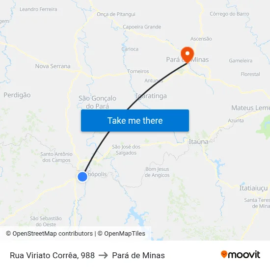 Rua Viriato Corrêa, 988 to Pará de Minas map