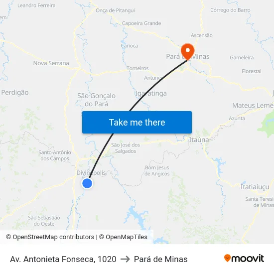 Av. Antonieta Fonseca, 1020 to Pará de Minas map
