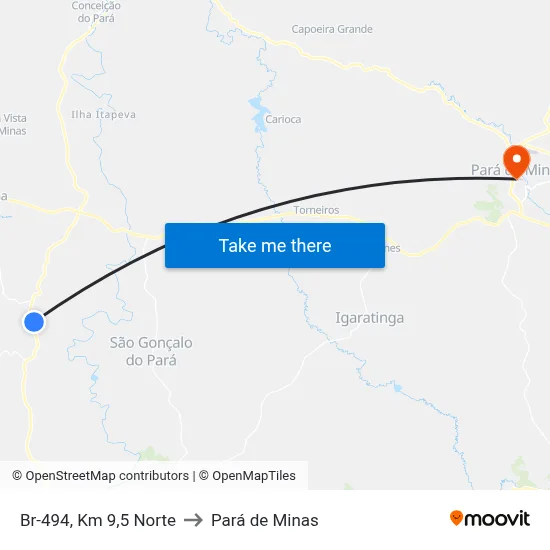 Br-494, Km 9,5 Norte to Pará de Minas map