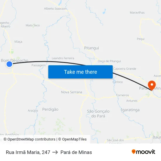 Rua Irmã Maria, 247 to Pará de Minas map