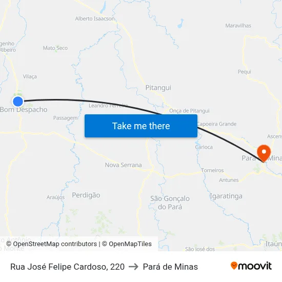 Rua José Felipe Cardoso, 220 to Pará de Minas map