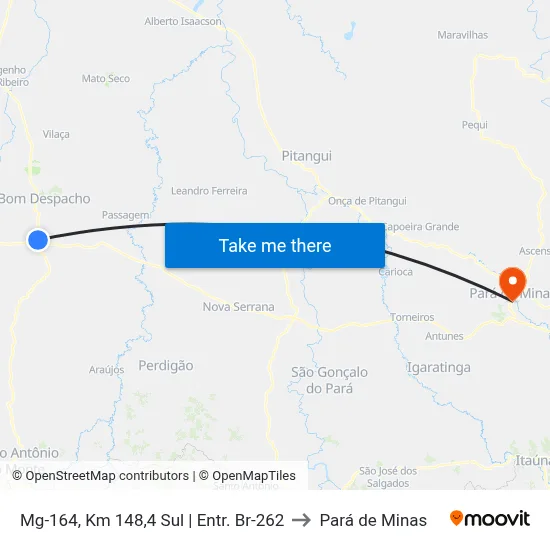 Mg-164, Km 148,4 Sul | Entr. Br-262 to Pará de Minas map