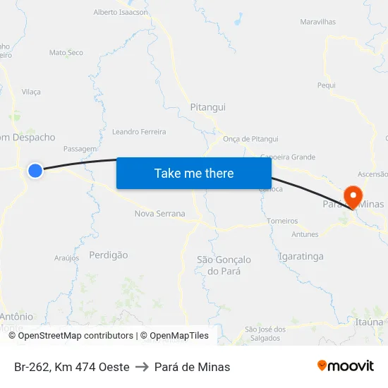 Br-262, Km 474 Oeste to Pará de Minas map