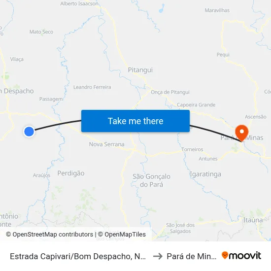 Estrada Capivari/Bom Despacho, Norte to Pará de Minas map