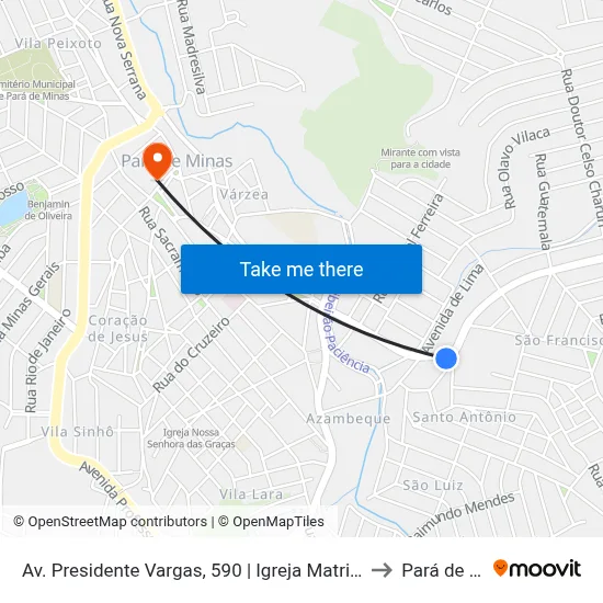 Av. Presidente Vargas, 590 | Igreja Matriz De São Francisco to Pará de Minas map