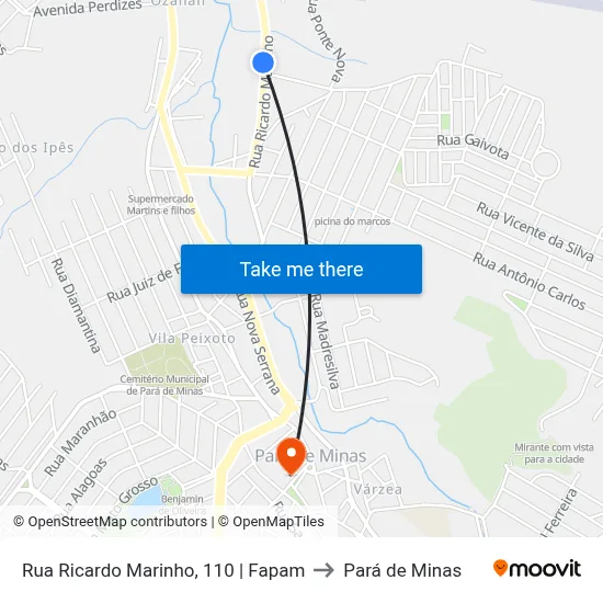 Rua Ricardo Marinho, 110 | Fapam to Pará de Minas map