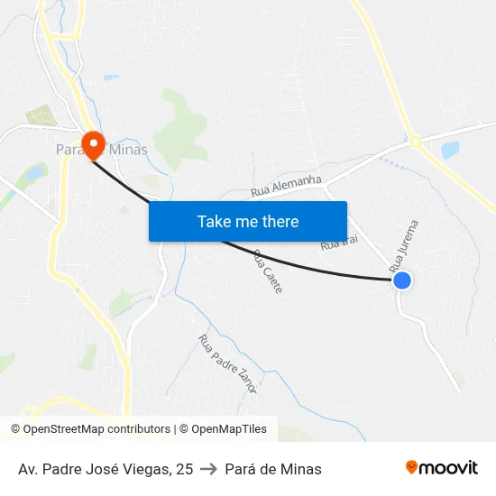 Av. Padre José Viegas, 25 to Pará de Minas map
