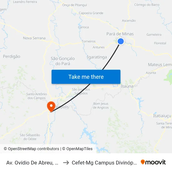Av. Ovídio De Abreu, 881 to Cefet-Mg Campus Divinópolis map