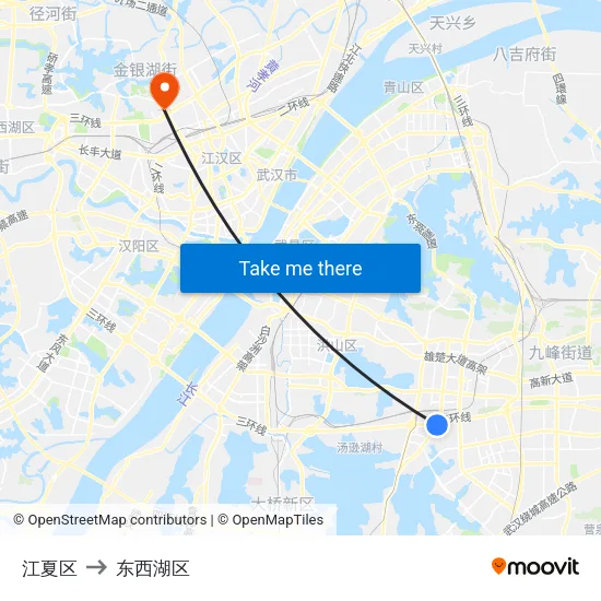 江夏区 to 东西湖区 map
