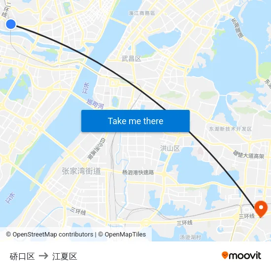 硚口区 to 江夏区 map