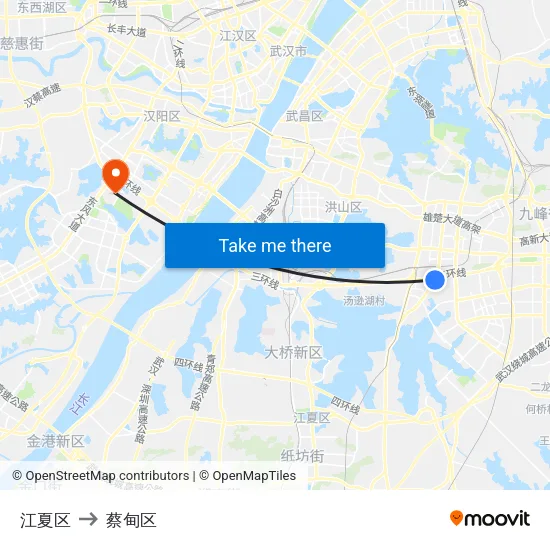 江夏区 to 蔡甸区 map