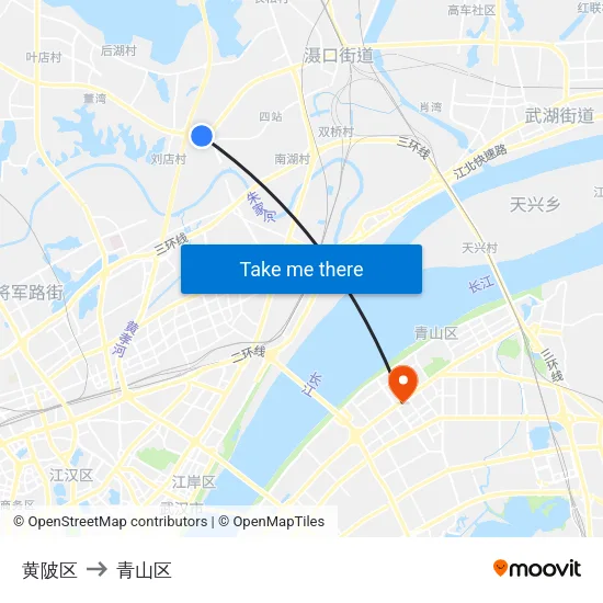 黄陂区 to 青山区 map